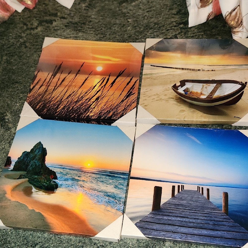 Beach Sunset Canvas Wall Art Set of 4 - Coastal Scenery